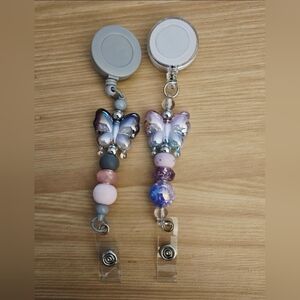 Butterfly Beaded Key & Card Holder - Gray and Purple